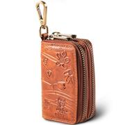 MATADOR Sac pour Clef - Etui n Cuir Véritable | Porte Clés avec Double Femeture Éclair YKK en Métal et Mousqueton | Mini Pochette Rangement Organiseur Clef avec Boîte Cadeau | Fleurs Marron