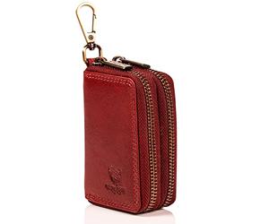 MATADOR Sac pour Clef Etui n Cuir Véritable | Porte Clés avec Double Femeture Éclair en Métal et Mousqueton | Mini Pochette Rangement Protection Organiseur Clef avec Boîte Cadeau | Rouge