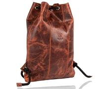 MATADOR #SPARTA Sac de gym élégant en cuir véritable avec cordon de serrage, petit sac à dos pour homme et femme, Marron vintage., L, Classique