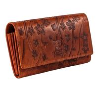 MATADOR XL Portefeuille Femme Cuir veritáble avec Protection RFID testée par Le TÜV | Porte Monnaie Femme avec boîte Cadeau | Porte Feuilles pour Femme Grande capacité | Grand Format Fleurs Marron