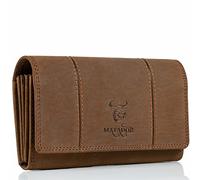 MATADOR XL Portefeuille Femme Cuir veritáble avec Protection RFID testée par Le TÜV | Porte Monnaie Femme avec boîte Cadeau | Porte Feuilles pour Femme Grande capacité | Grand Format Marron Clair