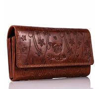 MATADOR XL Portefeuille Femme Cuir veritáble avec Protection RFID testée par Le TÜV | Porte Monnaie Femme avec boîte Cadeau | Porte Feuilles pour Femme Grande capacité | Grand Format Fleurs Marron