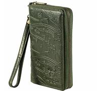 MATADOR XL Portefeuille Femme Grand Format avec Fermeture éclair en métal YKK et dragonne Amovible | Porte-Monnaie avec Protection RFID et boîte Cadeau | Grand Compartiment pour Monnaie Fleurs Vert