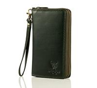 MATADOR XL Portefeuille Femme Grand Format avec Fermeture éclair en métal YKK et dragonne Amovible | Porte-Monnaie avec Protection RFID et boîte Cadeau | Grand Compartiment Monnaie Porte-Cartes Vert