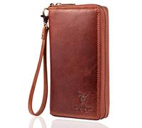 MATADOR XL Portefeuille Femme Grand format avec fermeture éclair en métal YKK et dragonne amovible | Porte-monnaie avec protection RFID et boîte cadeau | Grand compartiment pour monnaie Vintage Marron