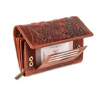 MATADOR XXL Portefeuille Femme Long Grand Format en Cuir Véritable | avec Blocage RFID certifié TÜV et Boîte Cadeau | Porte-Monnaie Grande Capacité | Porte-chequiérs Grande Taille Fleurs Marron