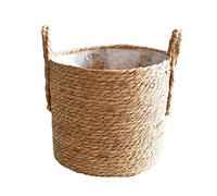 matago Diamètre de 25 cm Panier de jardinière en Herbe de mer, Couvercle de Pot de Plante tissé à la Main avec Doublure en Plastique étanche pour la décoration de la Maison de Balcon
