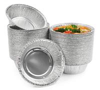 MATANA - 100 Barquettes Ronds Jetables en Aluminium (Couvercles Non Inclus) - Moules de Cuisson pour Petits Repas, Tourtière, Tartes & Quiches - 320ml / 13cm - Solide & Pratique