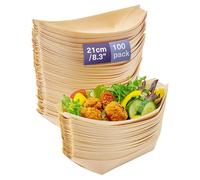 MATANA 100 Bateaux en Bambou, Coupelles en Bois pour les Apéritifs & les Snacks, Bols Jetables (21x11cm) - Mariages, Anniversaires, Buffets, Fêtes