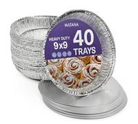 MATANA 40 Barquettes Aluminium Rondes avec Couvercles - 23 cm / 9", 1000 ml - Plats Alu Jetables, Moules à Tarte, Tourtières pour Quiches, Tartes, Gâteaux, Four, Congélateur et Air Fryer