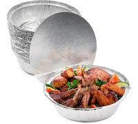 MATANA - 40 Barquettes Ronds Jetables en Aluminium avec Couvercle pour Petits Repas, Tourtière, Tartes & Quiches - 18.5cm / 800ml - Solide & Pratique