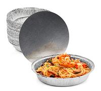 MATANA - 40 Grands Barquettes Ronds Jetables en Aluminium avec Couvercle pour Petits Repas, Tourtière, Tartes & Quiches - 1000ml / 23cm - Solide & Pratique
