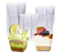MATANA 48 Verrines en Plastique pour Fêtes, Buffets (Carrés, 225ml) - Verres à Dessert, Coupelle Apéritif, Verrine Tiramisu - Solides et Réutilisables