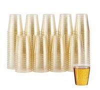 MATANA 60 Verres à Shot Réutilisables en Plastique Transparent avec Paillettes Dorées, 30ml - Verres à Shooter Solides pour Fêtes, Mariages Anniversaires, Dégustation