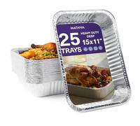 MATANA Lot de 25 Barquettes Aluminium Grand Format 37×27 cm (5 L / 5000 ml) - Plat Aluminium Four XL Profond 7 cm, Barquette Cuisson/Rôtissoire, Empilables, Four & Congélateur