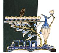 Matashi Candélabre Menorah en émail peint à la main Orné de touches dorées et de cristaux (hébreu)