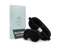 MATASSE Masque de Nuit Soie de Mûrier 100% 22 Mommes Grade 6A - Profilé 3D 14mm, Bandeau pour les Yeux Homme et Femme, Sangle Réglable - Noir