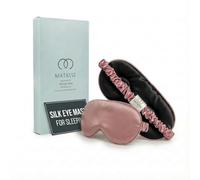 MATASSE Masque de Nuit Soie de Mûrier 100% 22 Mommes Grade 6A - Profilé 3D 14mm, Bandeau pour les Yeux Homme et Femme, Sangle Réglable - Noir/Rose