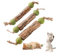 Matatabi Lot de 3 bâtonnets d'herbe à chat avec balle d'herbe à chat - Jouet interactif naturel pour le ponçage des dents pour chat - Pour mordre et mâcher