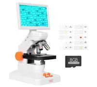 MatataStudio MT3-2 Microscope Numérique USB 7'' LCD HDMI 1600x 1080p HD à Lumière Transmise et Réfléchie - Kit Biologique avec 3 Objectifs, 10 Diapositives et Carte SD