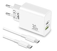 MatauMahi Chargeur USB C 30W et Câble Type C 2m, Prise 2 Ports avec PD/QC, Embout Chargeur Rapide, Adaptateur Secteur USB C Compatible avec iPhone 16 15 Pro Max, Samsung S24/S23, Google Pixel 9/8/7/6