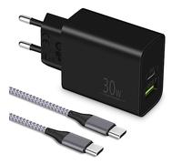 MatauMahi Chargeur USB C 30W et Câble Type C 2m, Prise 2 Ports avec PD3.0/QC3+, Embout Chargeur Rapide, Adaptateur Secteur USB C Compatible avec iPhone 16 15 Pro, Samsung S24/S23, Google Pixel 9/8/7/6