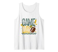 Match Day Football Season Retro Green Gold Checker Touchdown Débardeur