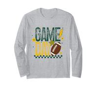 Match Day Football Season Retro Green Gold Checker Touchdown Manche Longue