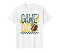 Match Day Football Season Retro Green Gold Checker Touchdown T-Shirt