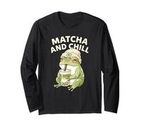 Matcha and Chill Frog Humour Green Bubble Tea Fan Amateur Manche Longue