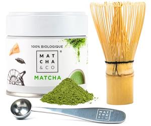 Matcha & CO. Ensemble de Thé Matcha de Débutant avec Matcha Original, Cuillère Doseuse et Fouet en Bambou, Grade Cérémonial 100% Écologique