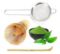 Matcha Kit - 3 Pièces Matcha Sets Avec Fouet Matcha, Cuillere en Bambou, Passoire en Acier Inoxydable, Accessoires de Cérémonie du thé Japonais pour Thé, Latte, Idéal pour Les Amateurs de Thé