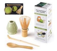 Matcha Kit 4 Pièces Matcha Set, Kit Matcha, Comprend le Fouet Matcha en Bambou, Cuillère Traditionnelle, Cuillère à Thé, Support Fouet Matcha, l'ensemble Parfait Pour Préparer, Vert moucheté