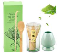 Matcha Kit 4 Pièces Matcha Set, Kit Matcha, Comprend le Fouet Matcha en Bambou, Cuillère Traditionnelle, Cuillère à Thé, Support Fouet Matcha, idéal pour la préparation et les cérémonies du thé