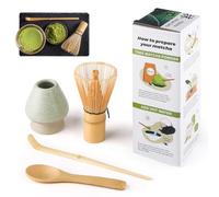 Matcha Kit 4 Pièces Matcha Set, Kit Matcha, Comprend le Fouet Matcha en Bambou, Cuillère Traditionnelle, Cuillère à Thé, Support Fouet Matcha, l'ensemble Parfait Pour Préparer, Vert maille