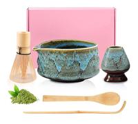 Matcha Kit 5 Pièces, Ensemble à Thé Matcha Premium pour Cérémonie Traditionnelle, Inclut Tamis, Fouet en Bambou, Cuillère, Bol Céramique, Accessoires, Coffret Matcha pour la Cérémonie du Thé