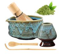 Matcha Kit: 5 Pièces Ensemble à Thé Matcha, Set De Fouet à Matcha, Kit De Cérémonie De Matcha Avec Fouet Bambou, Cuillère à Thé, Bol Artisanal En Céramique Et Support à Fouet (Bleu)