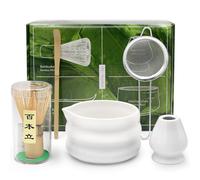 Matcha Kit, 5 Pièces Set Matcha Complet avec Fouet Matcha Bambou, Bol Matcha, Tamis, Support Matcha Fouet et Cuillère Matcha, Premium pour Préparation, Idéal pour la Maison, le Bureau et Comme Cadeau
