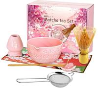 Matcha Kit, 7 Pièces Coffret Matcha, Fouet Matcha Bambou, Bol Matcha Bec Verseur, Tamis, Serviette à Thé, Support Chasen et Cuillère Matcha, Kit Matcha complet pour Cadeau pour les Amateurs Matcha