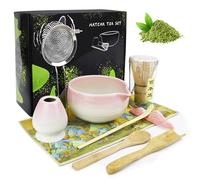 Matcha Kit, 9 Pièces Matcha Set avec Fouets à Matcha Bambou, Bol à Matcha à Buse, Support, Tamis & Cuillère, Kit Japonais pour Débutants, Accessoires Cérémonie du Thé Cadeau