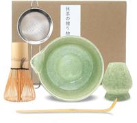 Matcha Kit Complet 5Pcs Céramique Matcha Set Bol Matcha bec Verseur Fouet Bambou Service à thé Matcha Japonais Accessoires pour la Cérémonie Ensemble de Matcha Coffret Cadeau pour Amis Collègues
