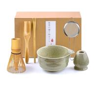 Matcha Kit Complet - Set Fouets à Matcha 6 Pièces avec Fouet en Bambou à Matcha, Bol à Matcha, Filtre à Poudre de Matcha, 2 Cuillère, Support de Fouet, Accessoires Matcha pour la Cérémonie du Thé (A)