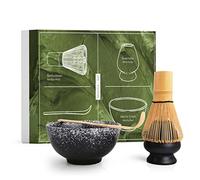 Matcha kit de fouet à matcha et cuillère en bambou, support pour fouet et bol en céramique - Coffret Cadeau pour la préparation traditionnelle du thé japonaise