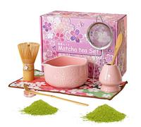 Matcha Kit Rose 8 pièces,Fouet Matcha,ensemble pour préparer un latte au matcha,ensemble pour fouetter le matcha avec bol,cuillère et tamis,Tamis - Idéal pour la Maison,le Bureau et Comme Cadeau