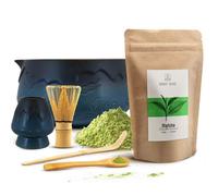 Matcha Kit Thé Mary Rose 100g Accessoires Matcha Bol en Céramique Bleu Mountain 450 ml Bambou Fouet Chasen Cuillère
