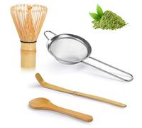 Matcha Kit, Thyme Space Lot de 4 Accessoires Matcha - Fouet À Matcha(Chasen), Tamis, Cuillère À Matcha, Cuillère En Bambou - Cérémonie du Thé Japonaise Traditionnelle