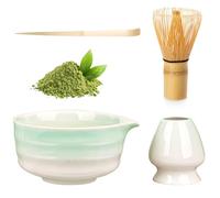 Matcha Set, AZ GOGO Kit Matcha Complet pour Débutants, Ensemble à Matcha 4 Pièces (Bol à Matcha, Fouet Matcha, Support Fouet, Cuillère à thé), Parfait pour Cérémonie, Thé Latte ou Petit-Déjeuner
