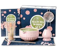 Matcha Set Céramique - Kit Matcha Complet avec Bol, Fouet en Bambou, Cuillère, Tamis, Repose-Cuillère, Support à Fouet, Tissu + Manuel - Kit Traditionnel de Cérémonie du Thé Japonais