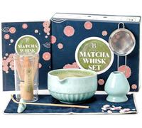 Matcha Set Céramique - Kit Matcha Complet avec Bol, Fouet en Bambou, Cuillère, Tamis, Repose-Cuillère, Support à Fouet, Tissu + Manuel - Kit Traditionnel de Cérémonie du Thé Japonais