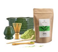 Matcha Set Thé Traditionnel - Mary Rose - 100 g - Bol Vert Émaillé 400 ml - Accessoires en Bambou Chasen
